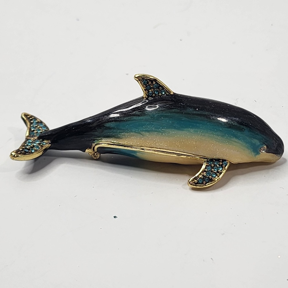Art Form Objet d' Work of Art Dolphins PEDESTAL Jeweled Enamel Metal Trinket Box